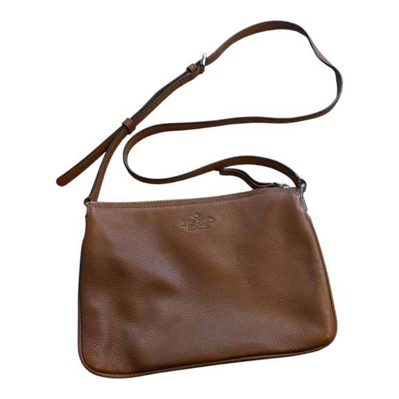 Kate Spade Leila Triple Gusset Brown Pebble Leather Crossbody Bag 
